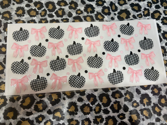 Pink Bow Checkered Pumpkin