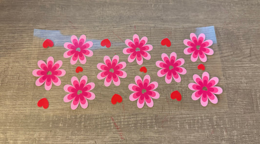 Pink flowers/red hearts